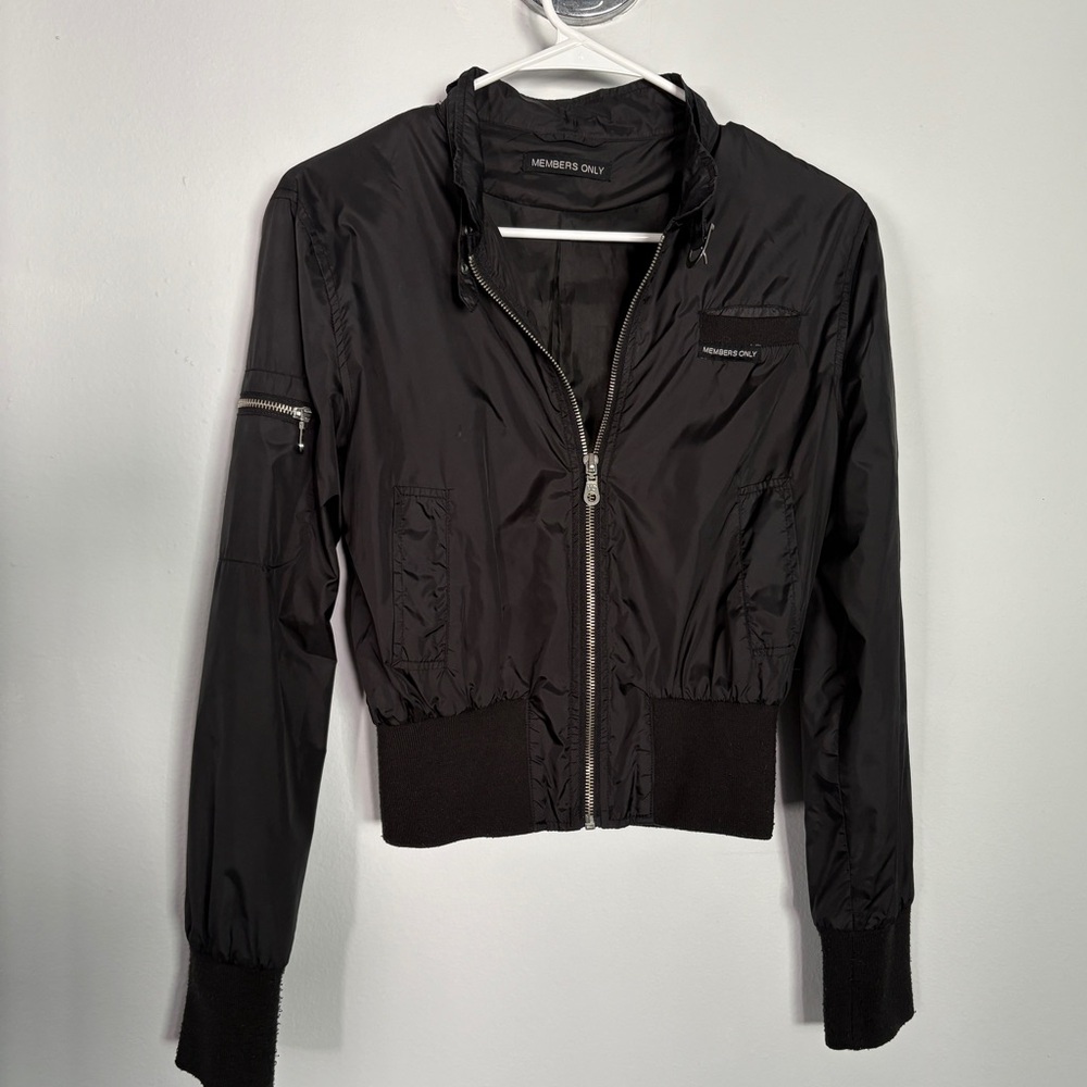 Members Only Women's Classic Crop Black Bomber Jacket